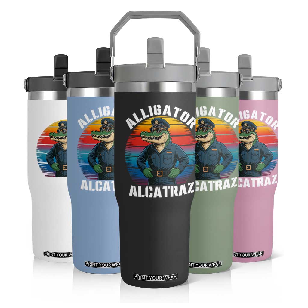 Alligator Alcatraz Florida Flip Straw Tumbler Funny Gator Cop Political Humor Retro Sunset TS02 Print Your Wear