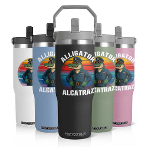 Alligator Alcatraz Florida Flip Straw Tumbler Funny Gator Cop Political Humor Retro Sunset TS02 Print Your Wear
