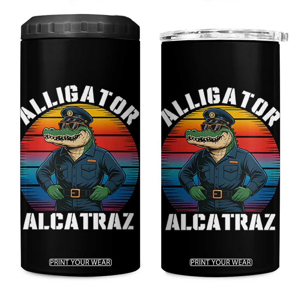 Alligator Alcatraz Florida 4 in 1 Can Cooler Tumbler Funny Gator Cop Political Humor Retro Sunset TS02 One Size: 16 oz Black Print Your Wear