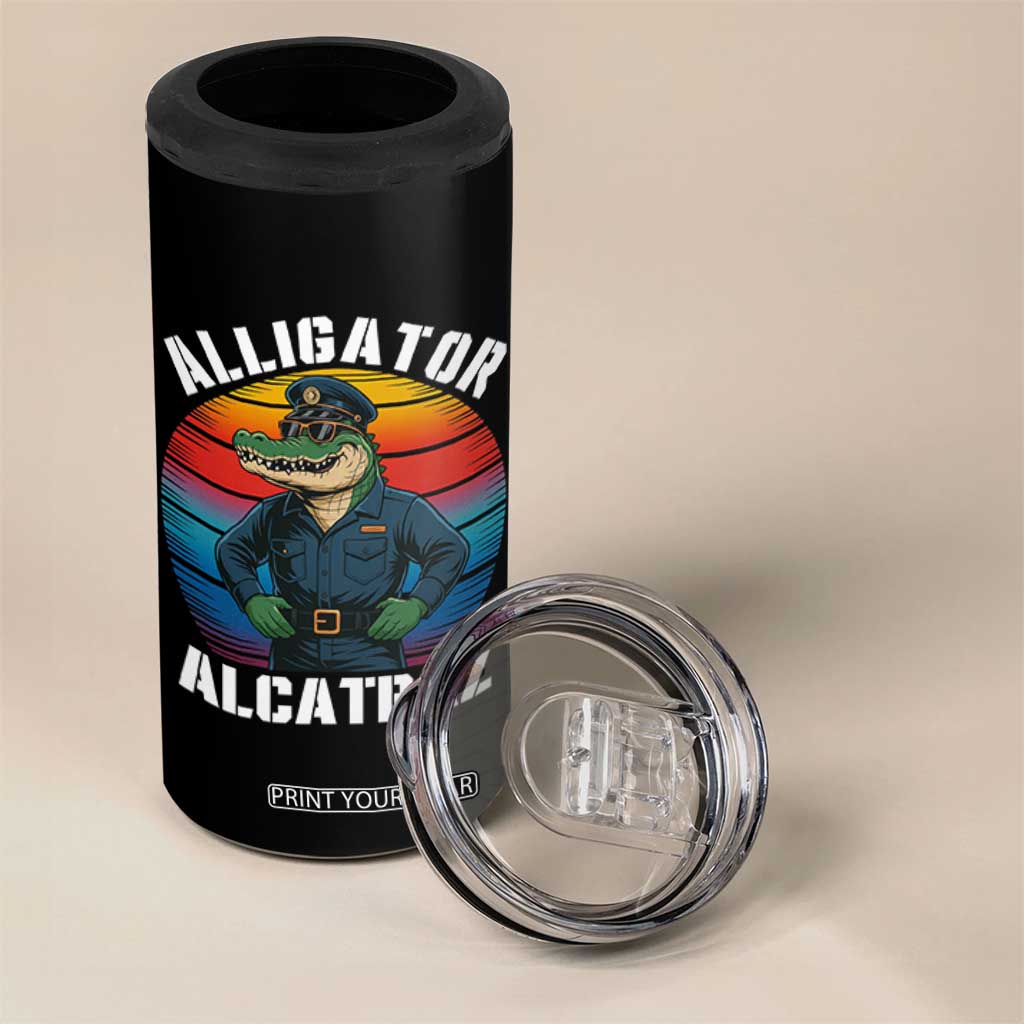 Alligator Alcatraz Florida 4 in 1 Can Cooler Tumbler Funny Gator Cop Political Humor Retro Sunset TS02 Print Your Wear