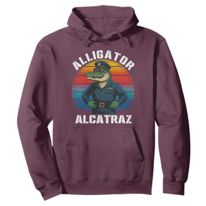 Alligator Alcatraz Florida Hoodie Funny Gator Cop Political Humor Retro Sunset TS02 Maroon Print Your Wear