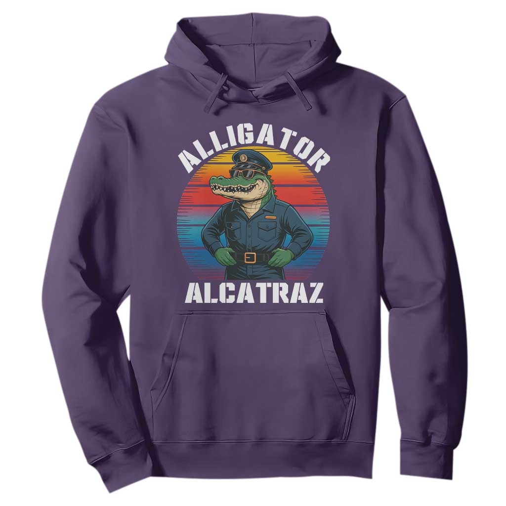Alligator Alcatraz Florida Hoodie Funny Gator Cop Political Humor Retro Sunset TS02 Purple Print Your Wear