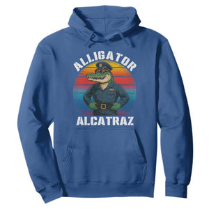Alligator Alcatraz Florida Hoodie Funny Gator Cop Political Humor Retro Sunset TS02 Royal Blue Print Your Wear