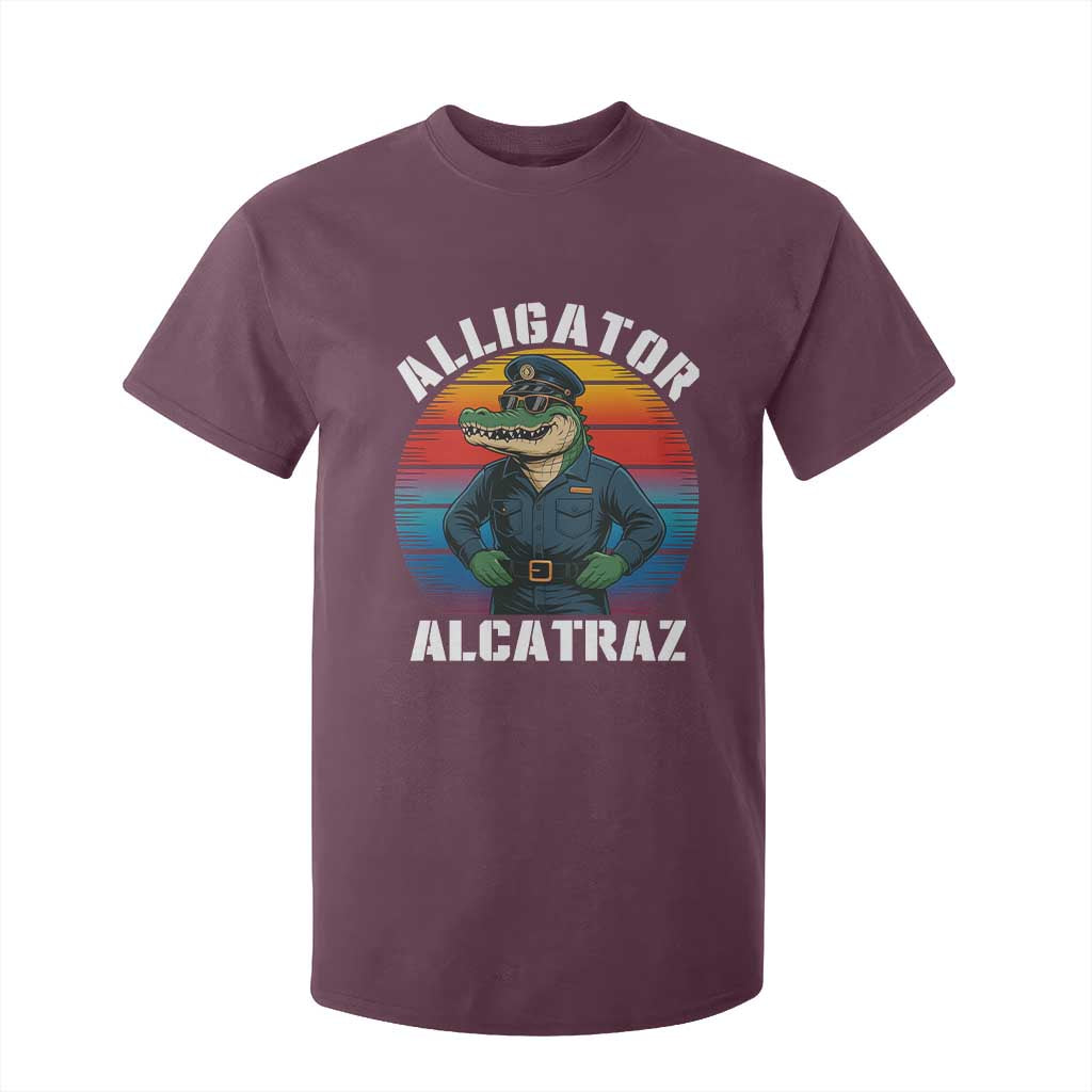 Alligator Alcatraz Florida T Shirt For Kid Funny Gator Cop Political Humor Retro Sunset TS02 Maroon Print Your Wear