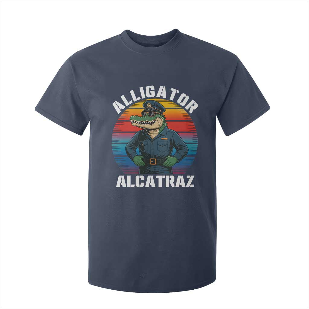 Alligator Alcatraz Florida T Shirt For Kid Funny Gator Cop Political Humor Retro Sunset TS02 Navy Print Your Wear