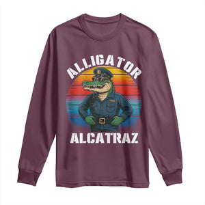 Alligator Alcatraz Florida Long Sleeve Shirt Funny Gator Cop Political Humor Retro Sunset TS02 Maroon Print Your Wear
