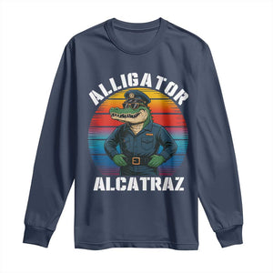 Alligator Alcatraz Florida Long Sleeve Shirt Funny Gator Cop Political Humor Retro Sunset TS02 Navy Print Your Wear