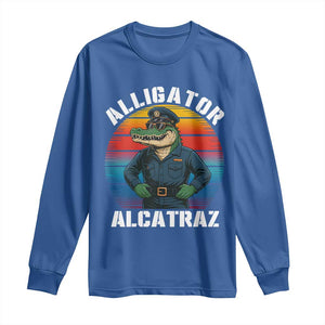 Alligator Alcatraz Florida Long Sleeve Shirt Funny Gator Cop Political Humor Retro Sunset TS02 Royal Blue Print Your Wear