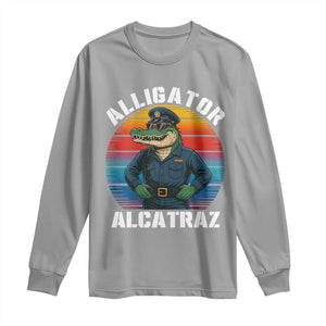 Alligator Alcatraz Florida Long Sleeve Shirt Funny Gator Cop Political Humor Retro Sunset TS02 Sport Gray Print Your Wear