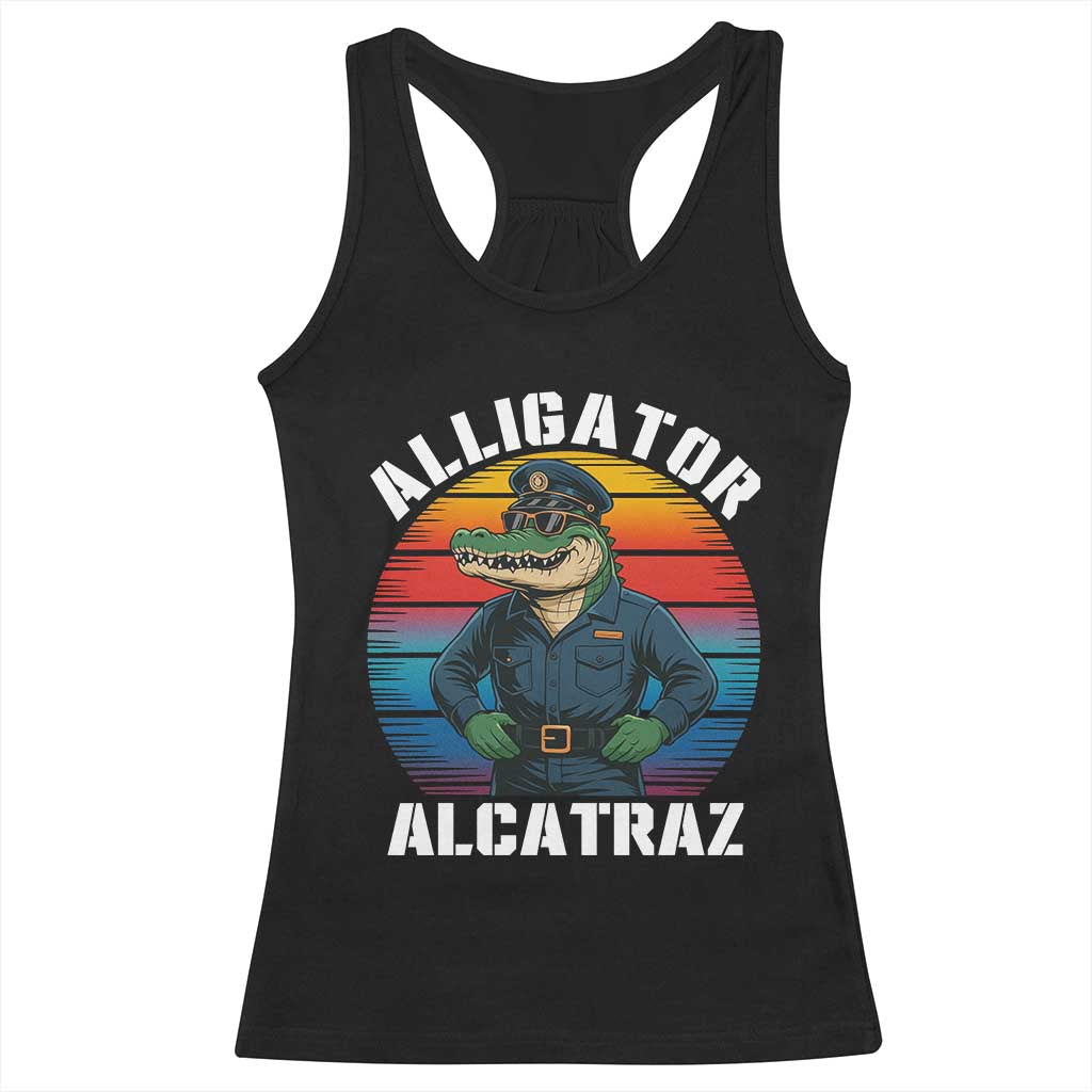 Alligator Alcatraz Florida Racerback Tank Top Funny Gator Cop Political Humor Retro Sunset TS02 Black Print Your Wear
