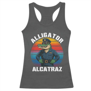 Alligator Alcatraz Florida Racerback Tank Top Funny Gator Cop Political Humor Retro Sunset TS02 Dark Heather Print Your Wear