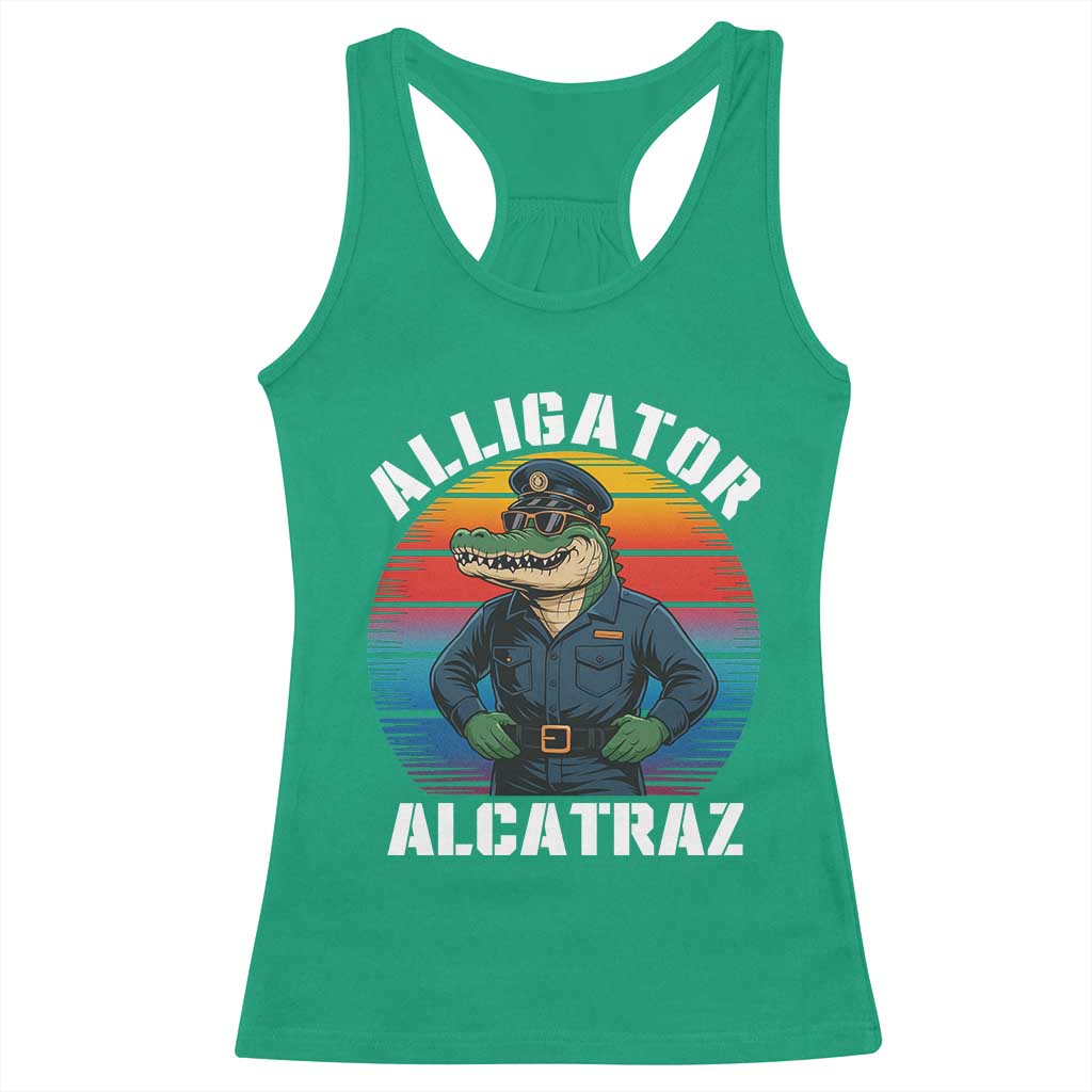 Alligator Alcatraz Florida Racerback Tank Top Funny Gator Cop Political Humor Retro Sunset TS02 Irish Green Print Your Wear