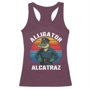 Alligator Alcatraz Florida Racerback Tank Top Funny Gator Cop Political Humor Retro Sunset TS02 Maroon Print Your Wear