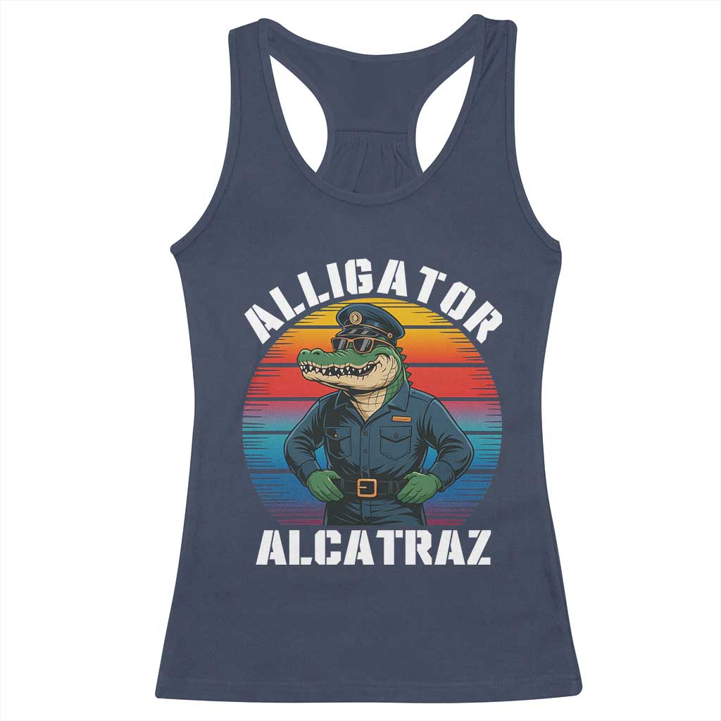 Alligator Alcatraz Florida Racerback Tank Top Funny Gator Cop Political Humor Retro Sunset TS02 Navy Print Your Wear