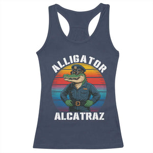 Alligator Alcatraz Florida Racerback Tank Top Funny Gator Cop Political Humor Retro Sunset TS02 Navy Print Your Wear
