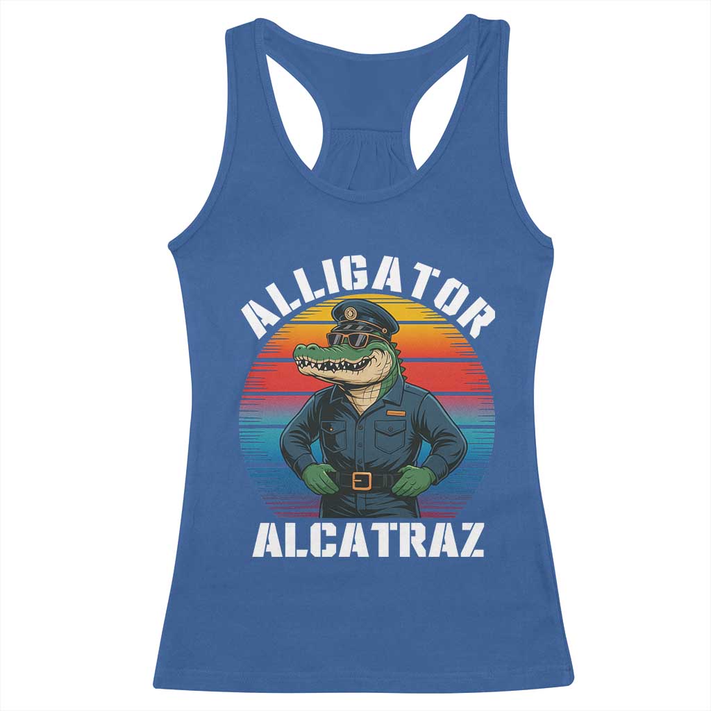 Alligator Alcatraz Florida Racerback Tank Top Funny Gator Cop Political Humor Retro Sunset TS02 Royal Blue Print Your Wear