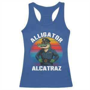 Alligator Alcatraz Florida Racerback Tank Top Funny Gator Cop Political Humor Retro Sunset TS02 Royal Blue Print Your Wear