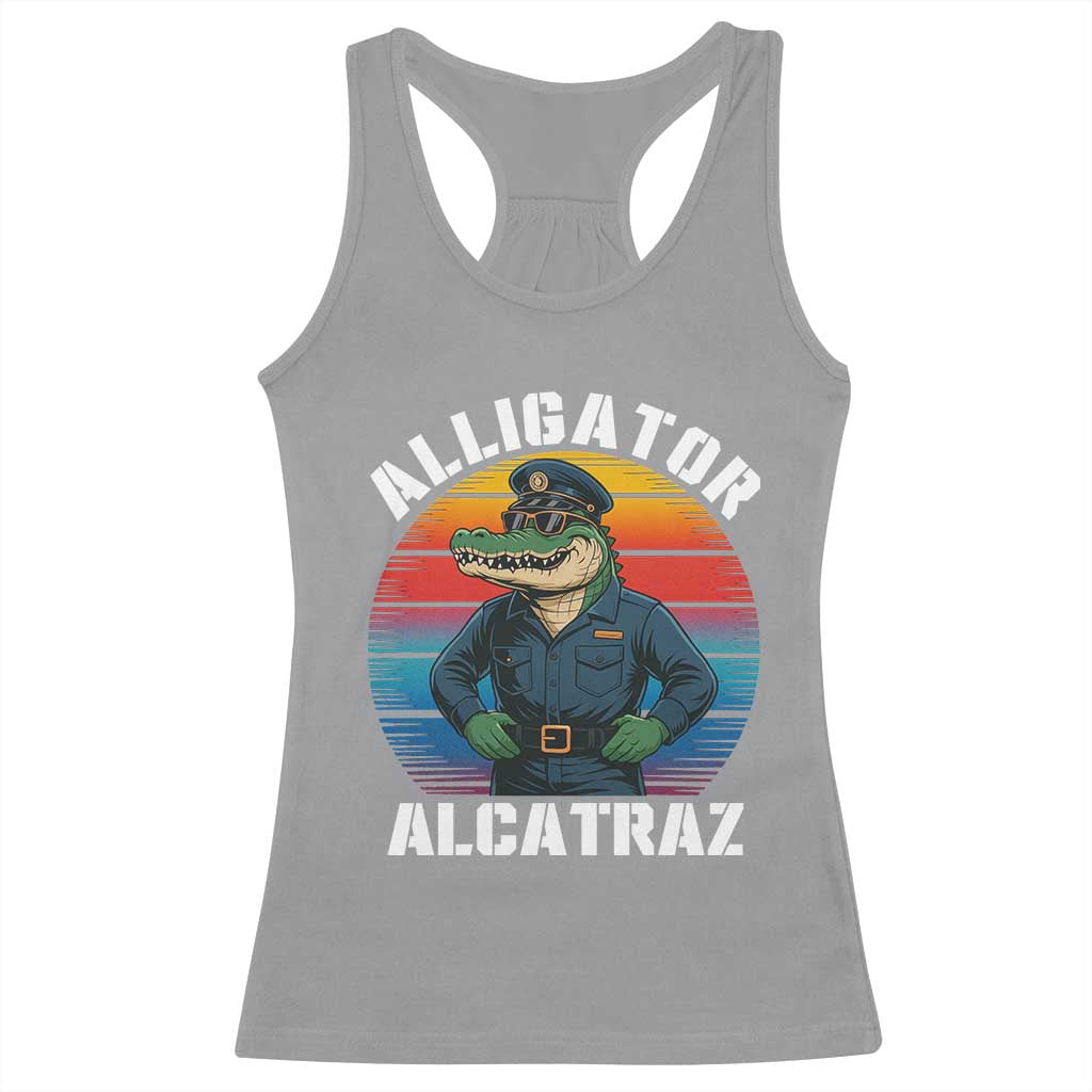 Alligator Alcatraz Florida Racerback Tank Top Funny Gator Cop Political Humor Retro Sunset TS02 Sport Gray Print Your Wear