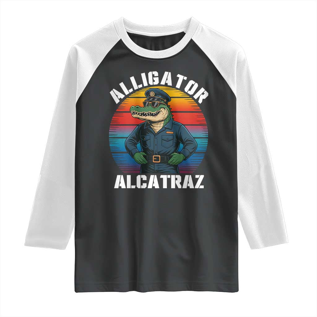 Alligator Alcatraz Florida Raglan Shirt Funny Gator Cop Political Humor Retro Sunset TS02 Black White Print Your Wear