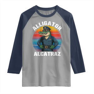 Alligator Alcatraz Florida Raglan Shirt Funny Gator Cop Political Humor Retro Sunset TS02 Sport Gray Navy Print Your Wear