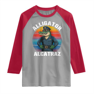Alligator Alcatraz Florida Raglan Shirt Funny Gator Cop Political Humor Retro Sunset TS02 Sport Gray Red Print Your Wear
