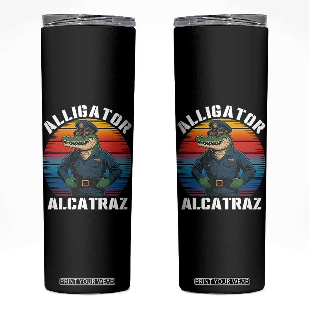 Alligator Alcatraz Florida Skinny Tumbler Funny Gator Cop Political Humor Retro Sunset TS02 Black Print Your Wear