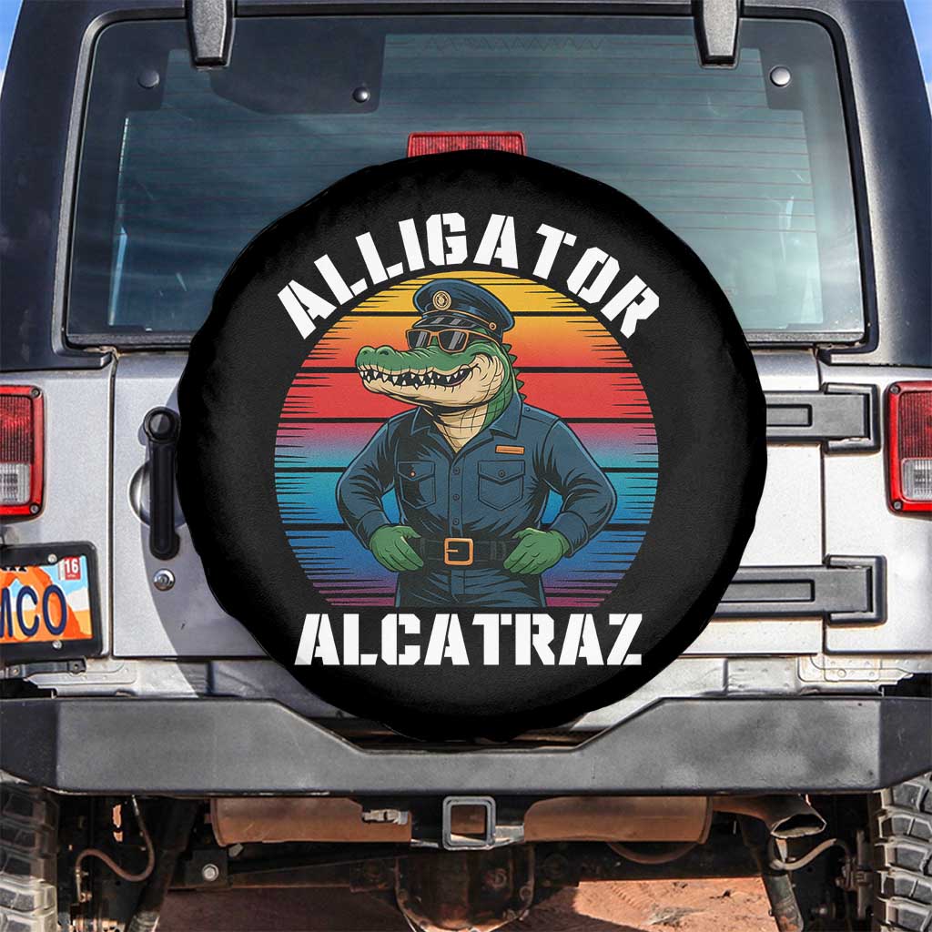 Alligator Alcatraz Florida Spare Tire Cover Funny Gator Cop Political Humor Retro Sunset TS02 No hole Black Print Your Wear