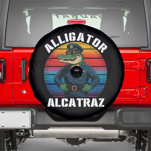 Alligator Alcatraz Florida Spare Tire Cover Funny Gator Cop Political Humor Retro Sunset TS02 Black Print Your Wear