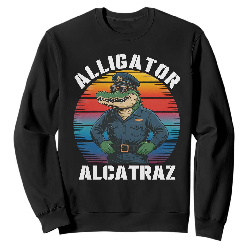 Alligator Alcatraz Florida Sweatshirt Funny Gator Cop Political Humor Retro Sunset TS02 Black Print Your Wear
