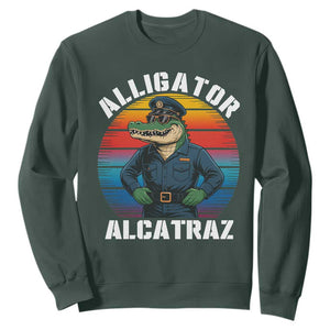 Alligator Alcatraz Florida Sweatshirt Funny Gator Cop Political Humor Retro Sunset TS02 Dark Forest Green Print Your Wear