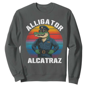 Alligator Alcatraz Florida Sweatshirt Funny Gator Cop Political Humor Retro Sunset TS02 Dark Heather Print Your Wear