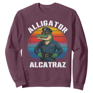 Alligator Alcatraz Florida Sweatshirt Funny Gator Cop Political Humor Retro Sunset TS02 Maroon Print Your Wear