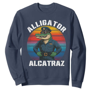 Alligator Alcatraz Florida Sweatshirt Funny Gator Cop Political Humor Retro Sunset TS02 Navy Print Your Wear