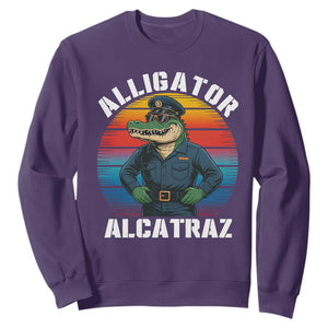 Alligator Alcatraz Florida Sweatshirt Funny Gator Cop Political Humor Retro Sunset TS02 Purple Print Your Wear