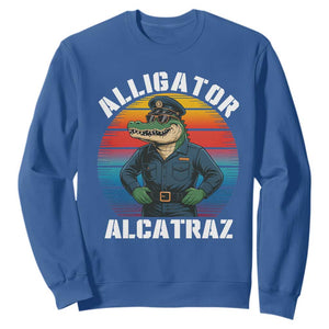 Alligator Alcatraz Florida Sweatshirt Funny Gator Cop Political Humor Retro Sunset TS02 Royal Blue Print Your Wear