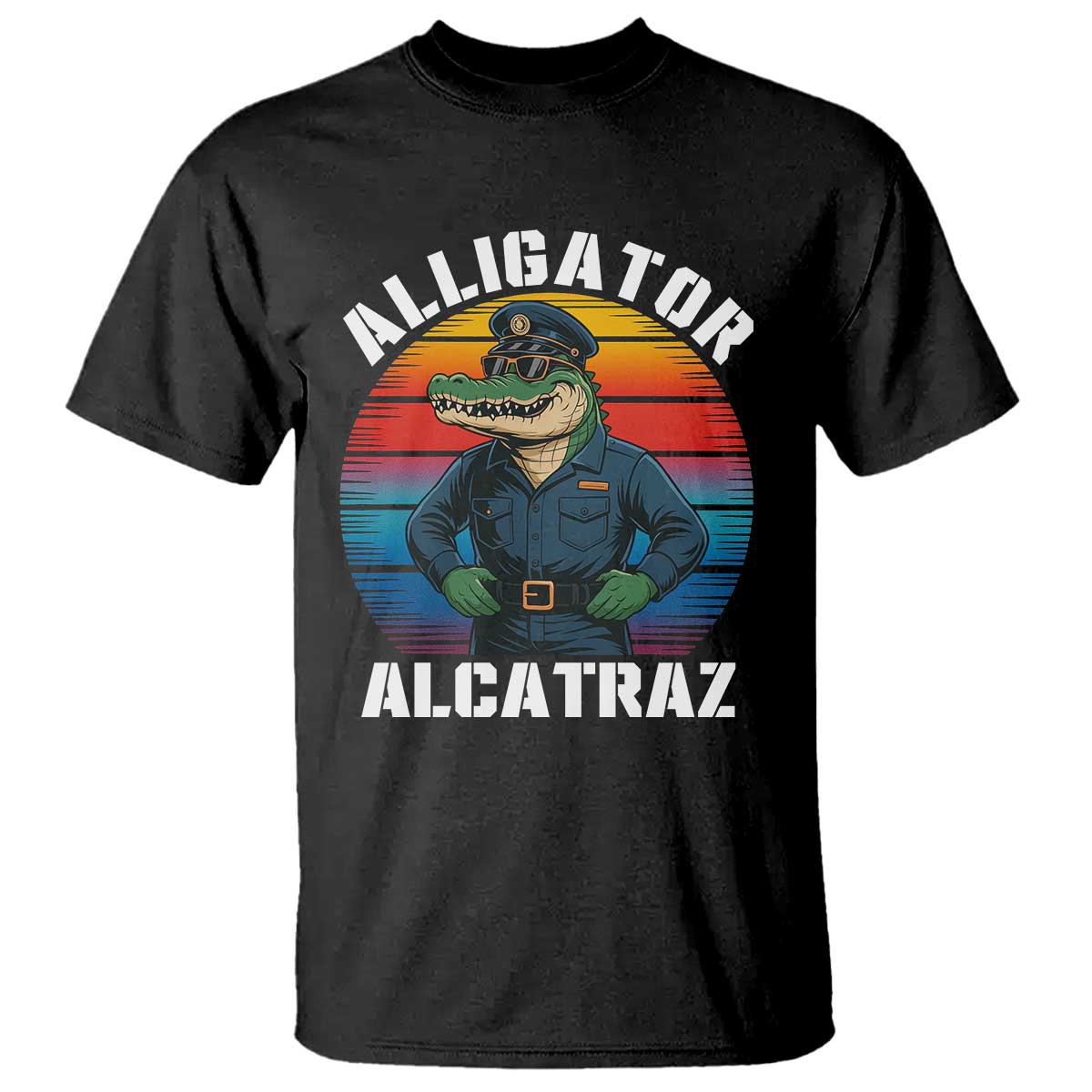 Alligator Alcatraz Florida T Shirt Funny Gator Cop Political Humor Retro Sunset TS02 Black Print Your Wear