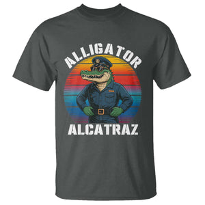 Alligator Alcatraz Florida T Shirt Funny Gator Cop Political Humor Retro Sunset TS02 Dark Heather Print Your Wear