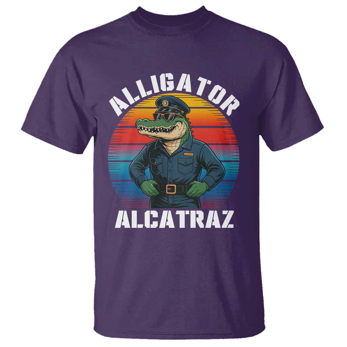 Alligator Alcatraz Florida T Shirt Funny Gator Cop Political Humor Retro Sunset TS02 Purple Print Your Wear