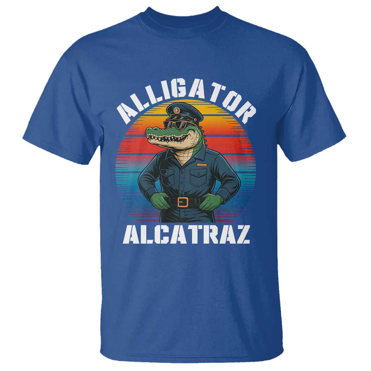 Alligator Alcatraz Florida T Shirt Funny Gator Cop Political Humor Retro Sunset TS02 Royal Blue Print Your Wear