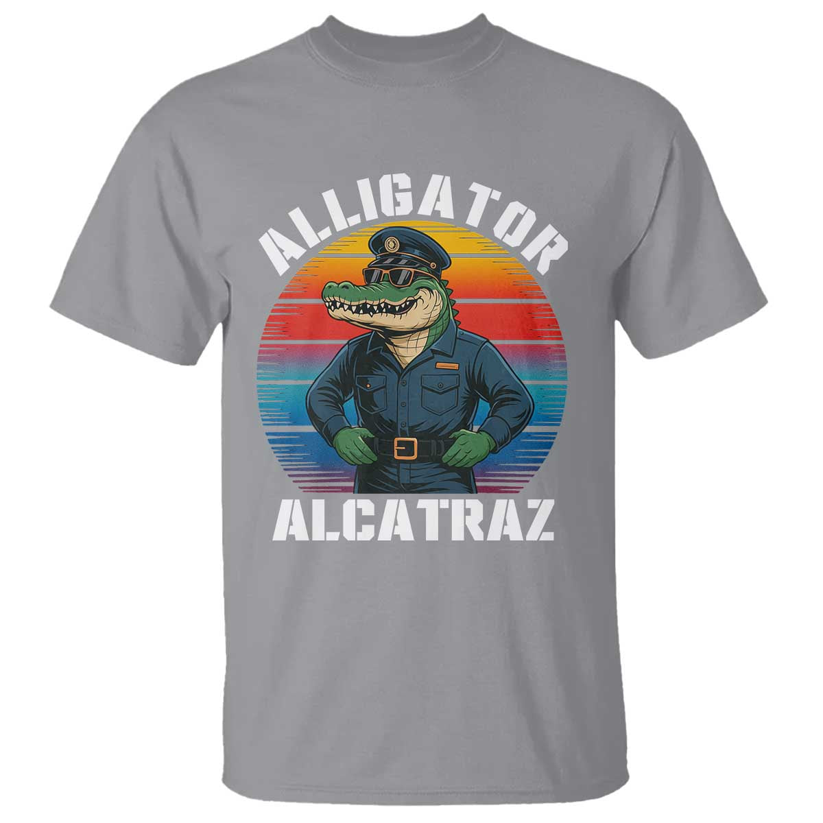 Alligator Alcatraz Florida T Shirt Funny Gator Cop Political Humor Retro Sunset TS02 Sport Gray Print Your Wear