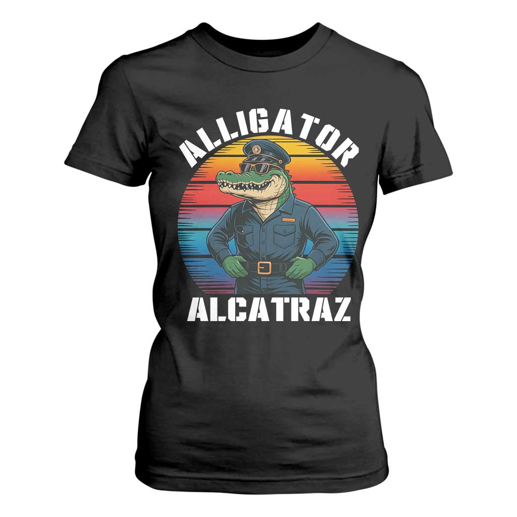 Alligator Alcatraz Florida T Shirt For Women Funny Gator Cop Political Humor Retro Sunset TS02 Black Print Your Wear