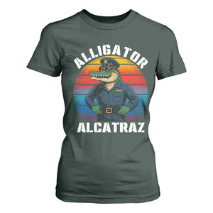 Alligator Alcatraz Florida T Shirt For Women Funny Gator Cop Political Humor Retro Sunset TS02 Dark Forest Green Print Your Wear