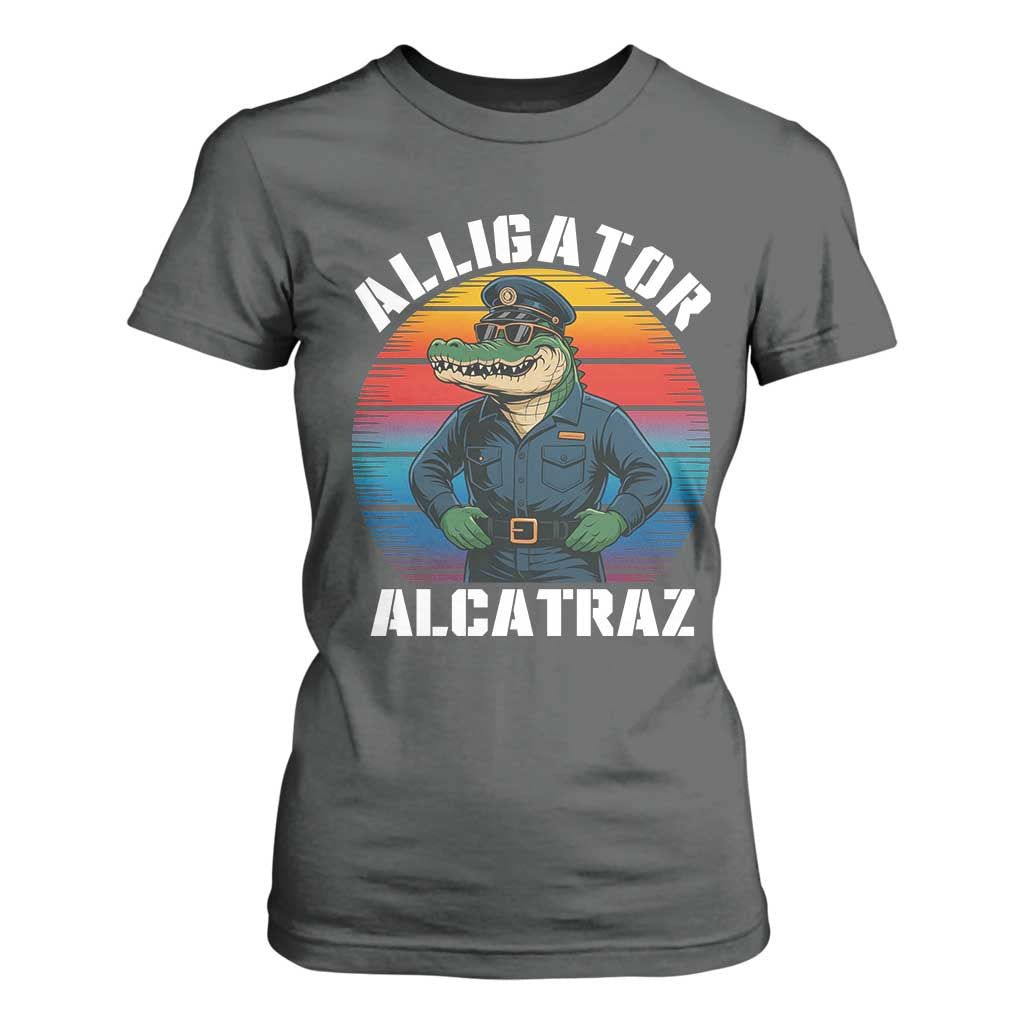 Alligator Alcatraz Florida T Shirt For Women Funny Gator Cop Political Humor Retro Sunset TS02 Dark Heather Print Your Wear