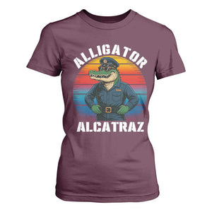 Alligator Alcatraz Florida T Shirt For Women Funny Gator Cop Political Humor Retro Sunset TS02 Maroon Print Your Wear