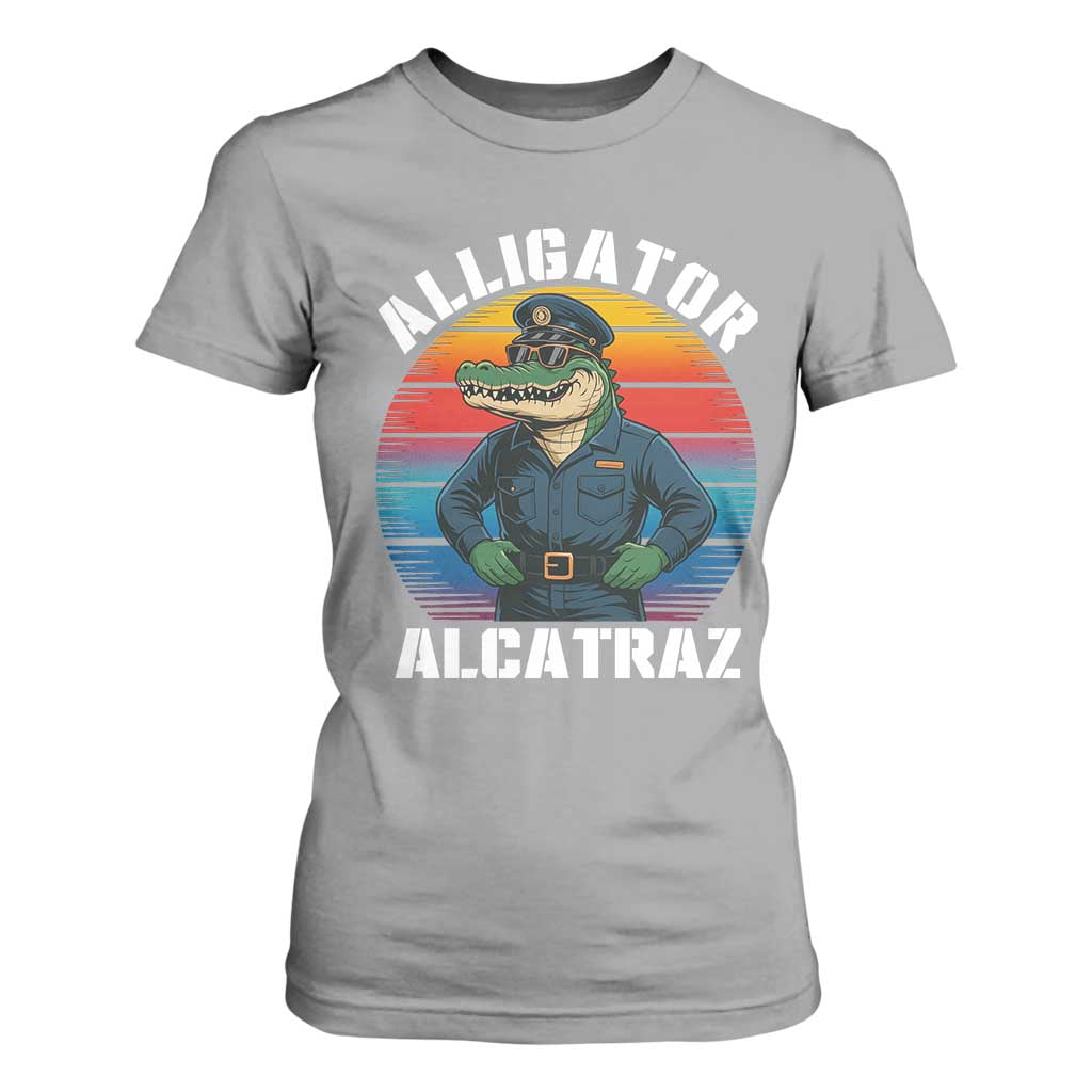 Alligator Alcatraz Florida T Shirt For Women Funny Gator Cop Political Humor Retro Sunset TS02 Sport Gray Print Your Wear