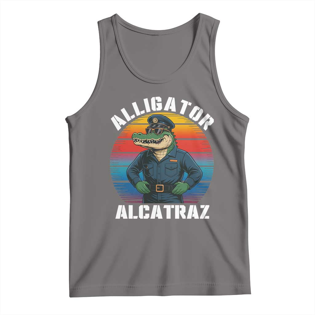 Alligator Alcatraz Florida Tank Top Funny Gator Cop Political Humor Retro Sunset TS02 Deep Heather Print Your Wear