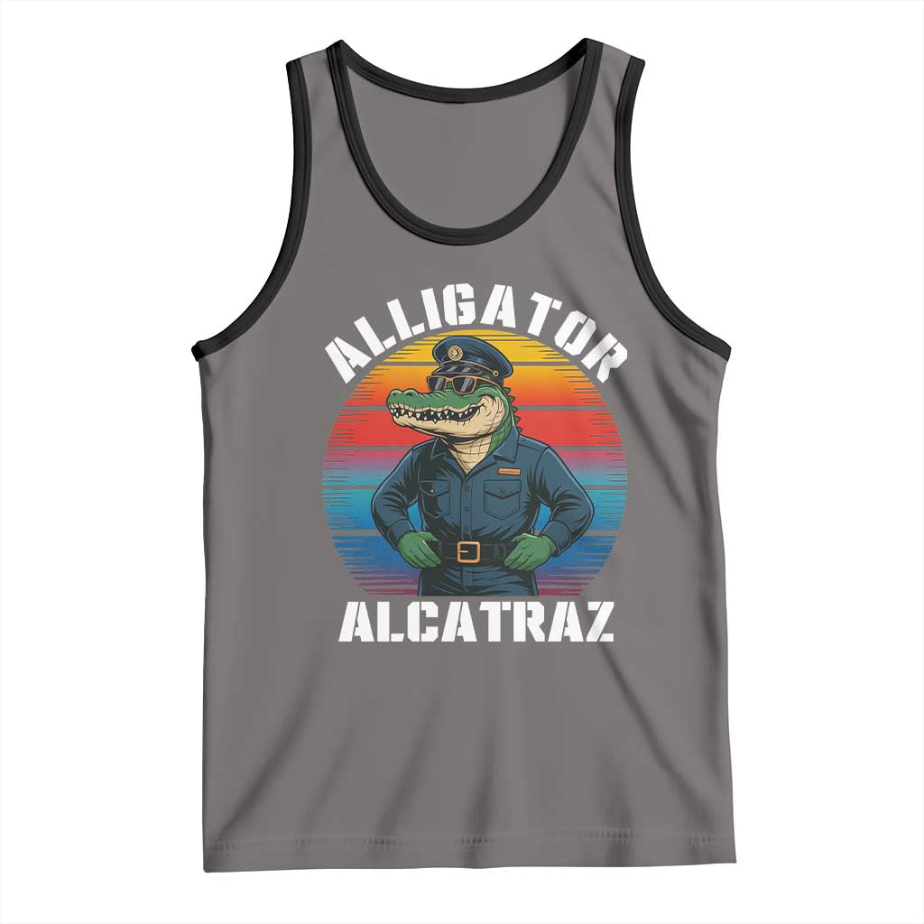Alligator Alcatraz Florida Tank Top Funny Gator Cop Political Humor Retro Sunset TS02 Deep Heather Black Print Your Wear