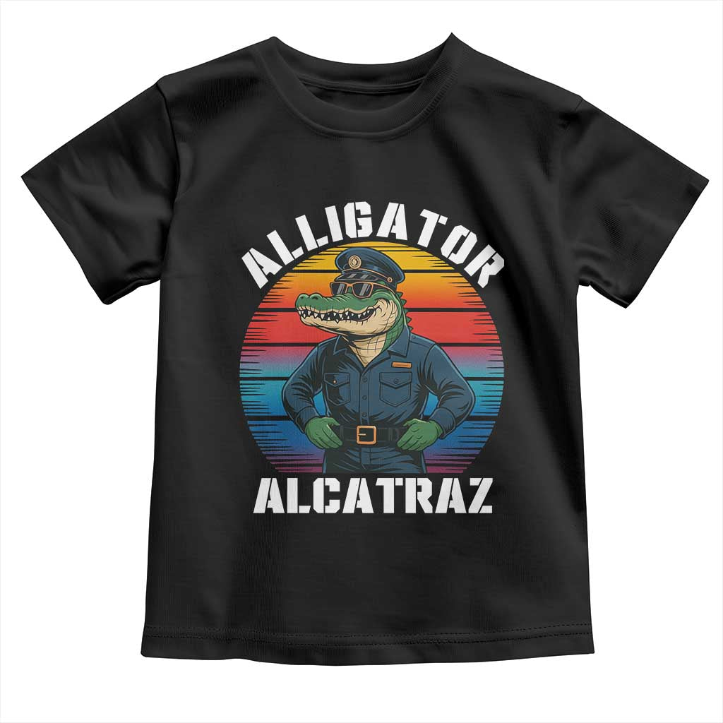 Alligator Alcatraz Florida Toddler T Shirt Funny Gator Cop Political Humor Retro Sunset TS02 Black Print Your Wear