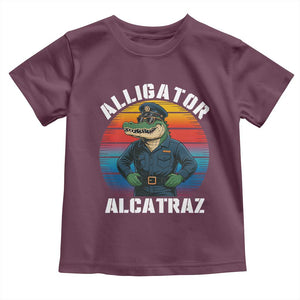 Alligator Alcatraz Florida Toddler T Shirt Funny Gator Cop Political Humor Retro Sunset TS02 Maroon Print Your Wear