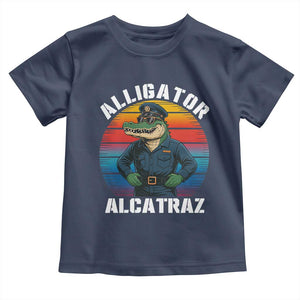 Alligator Alcatraz Florida Toddler T Shirt Funny Gator Cop Political Humor Retro Sunset TS02 Navy Print Your Wear